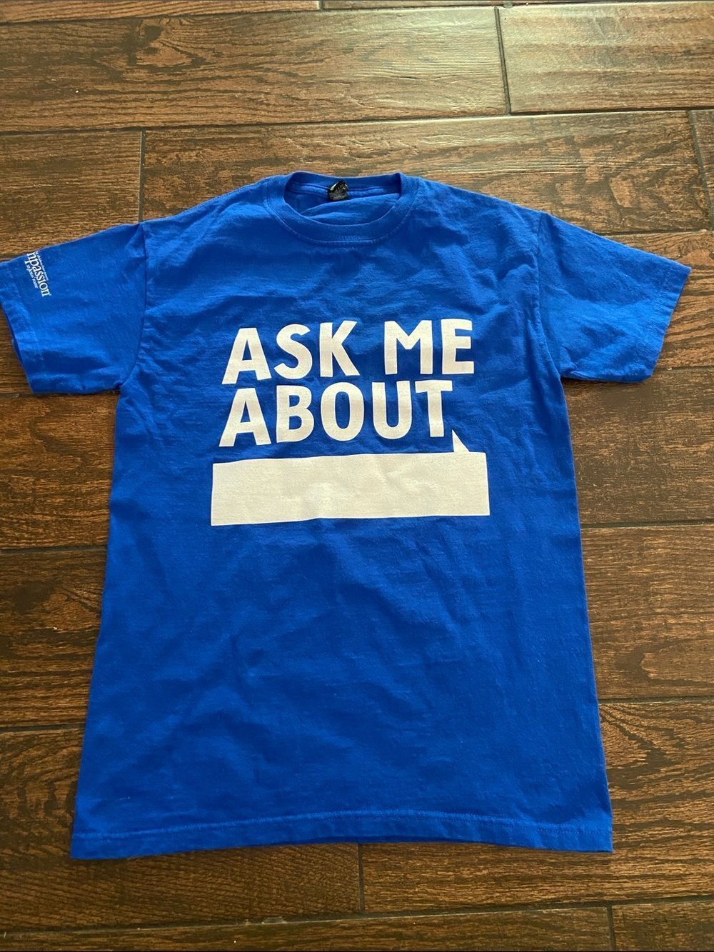 10X$50 Blue 'Ask Me About' Graphic Tee - Unbranded S P